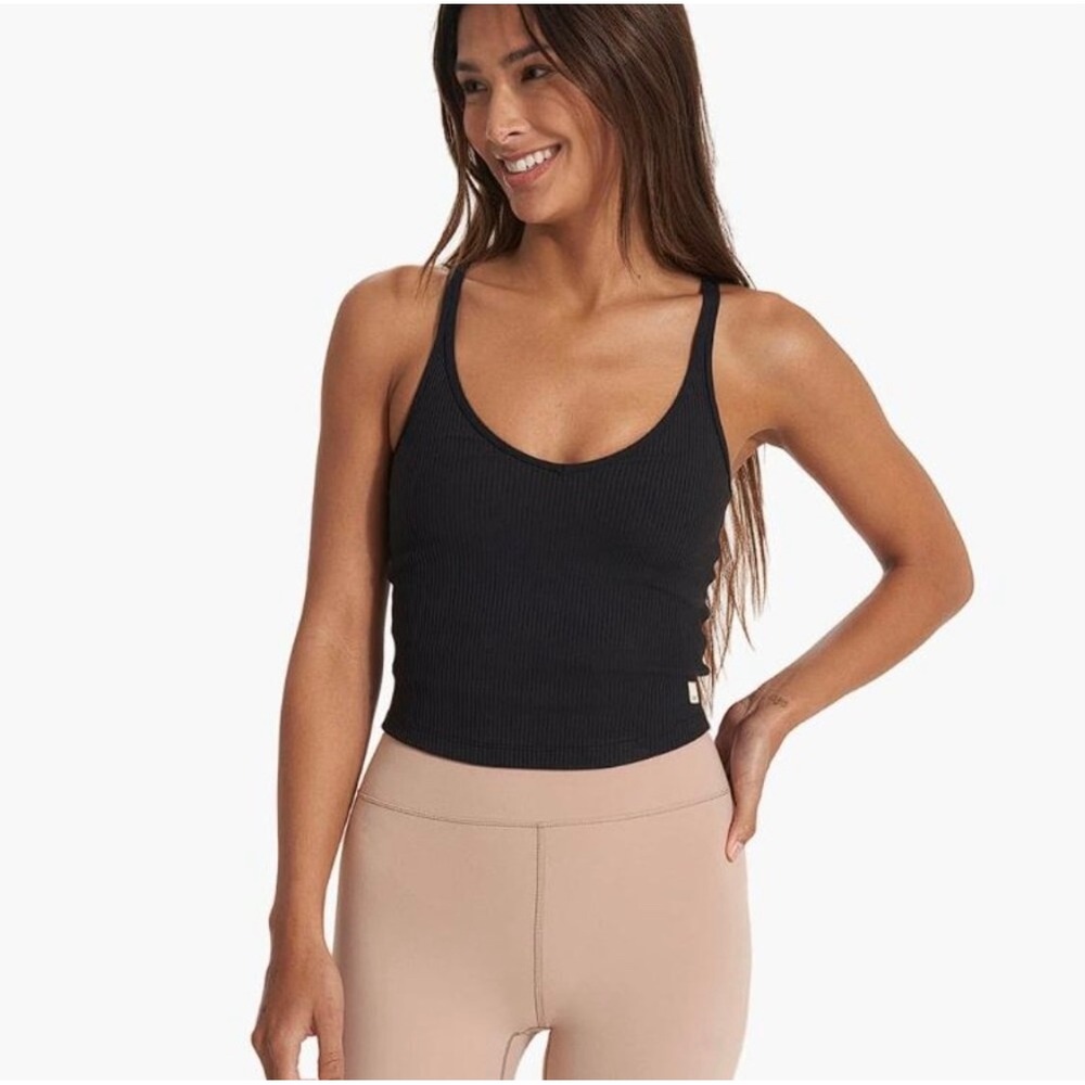 Vuori Rib Crop Top Women XS Black Yoga Pilates Athleisure Gorpcore VW189